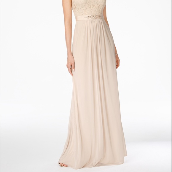 Adrianna Papell Lace Illusion Gown Almond - Picture 2 of 3